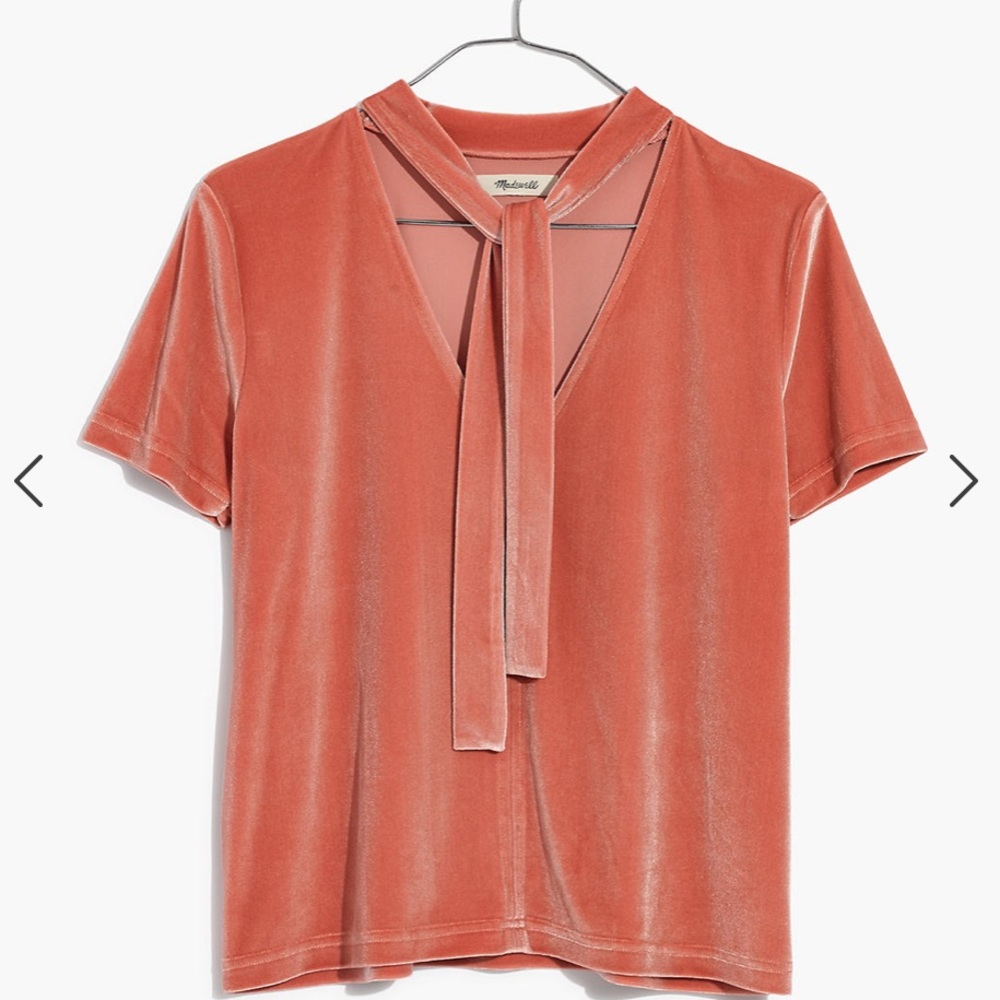 NWOT Madewell Coral Velvet Tie-Neck Top - Picture 1 of 5